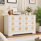 Commode en rotin pour chambre à coucher avec 6 tiroirs, commode large de 119 cm avec grand espace de rangement pour vêtements, commode à 6 tiroirs, marron