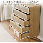 Commode verticale à 5 tiroirs en rotin PB+PE, ton bois, style vertical peu encombrant, meuble de chambre.