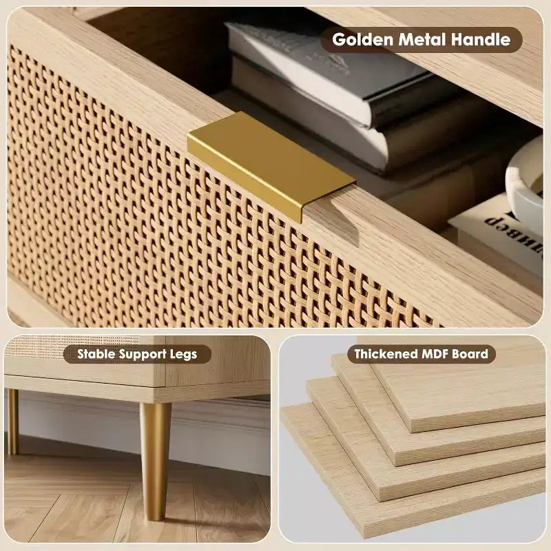 Commode verticale à 5 tiroirs en rotin PB+PE, ton bois, style vertical peu encombrant, meuble de chambre.