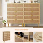 Commode verticale à 5 tiroirs en rotin PB+PE, ton bois, style vertical peu encombrant, meuble de chambre.