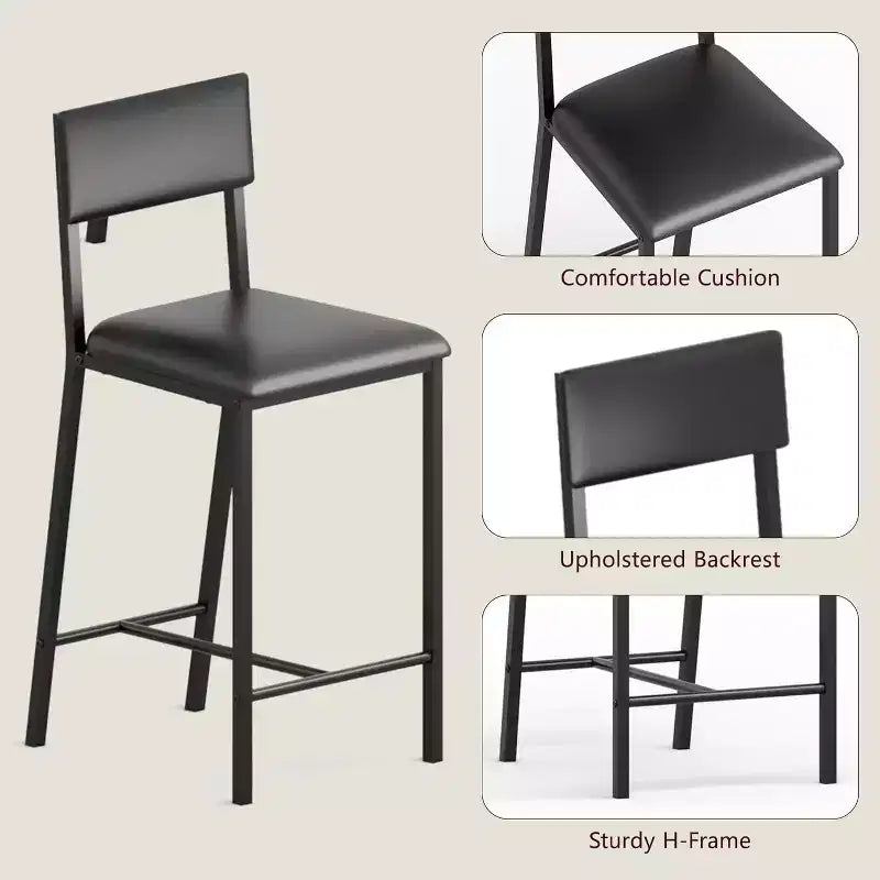 Chaises de salle à manger, Chaises de salle à manger avec coussin en PU, Chaises de cuisine, Tabourets de bar de 66 cm, Capacité de charge de 150 kg, pour cuisine