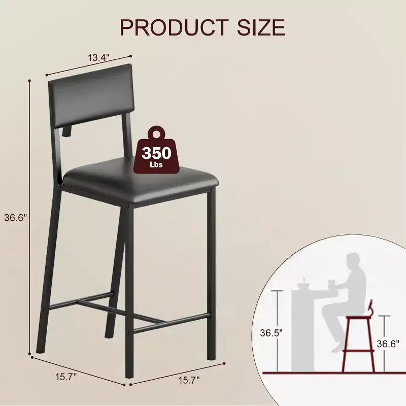 Chaises de salle à manger, Chaises de salle à manger avec coussin en PU, Chaises de cuisine, Tabourets de bar de 66 cm, Capacité de charge de 150 kg, pour cuisine