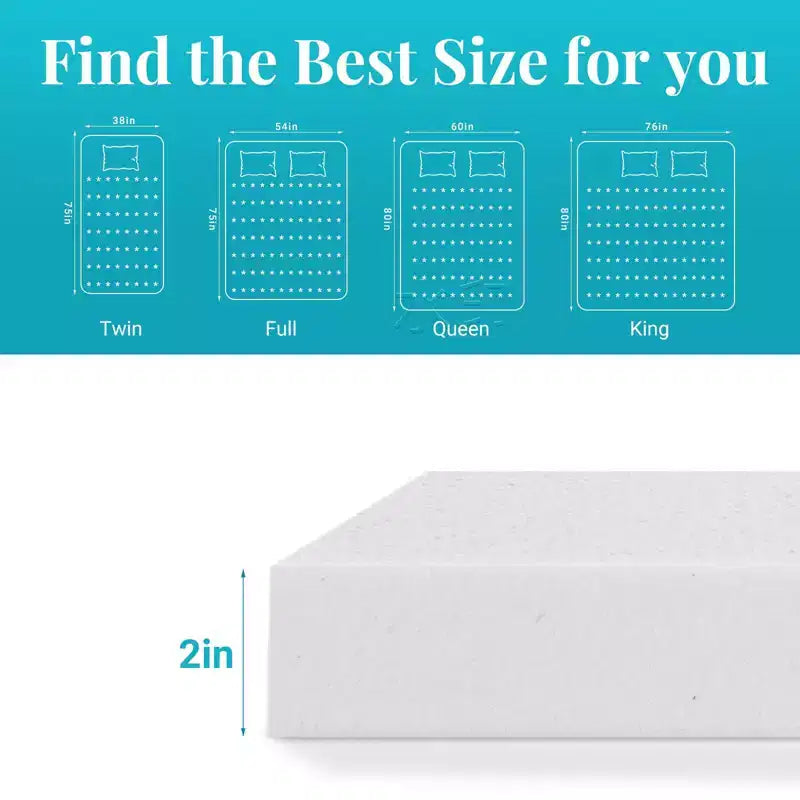 Matelas moderne en mousse à mémoire de forme infusée au gel (2 à 4 pouces), doté de bandes élastiques haute résistance — Matelas certifié CertiPUR-US pour un sommeil confortable.