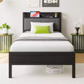 GDFStudio Lyra Modern Metal and Wooden Platform Bed Frame with Storage Headboard and Charging Station