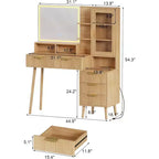Coiffeuse moderne avec miroir lumineux HD 24 pouces, 5 tiroirs, prise électrique et ports USB, table de maquillage cannelée pour femmes et filles