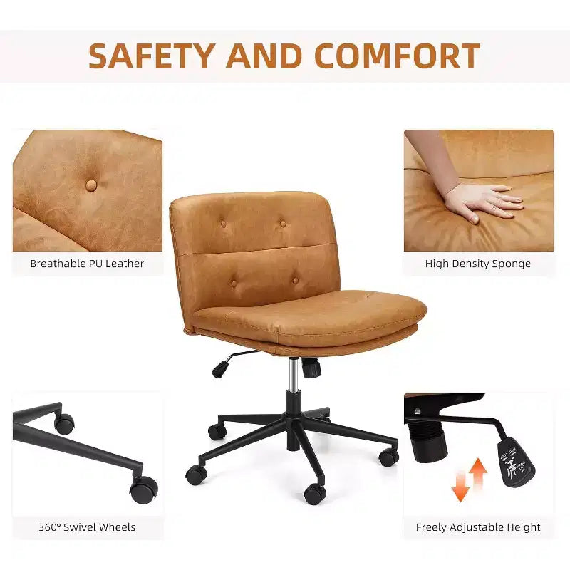 Fauteuil de Bureau sans Accoudoirs - Marron Idéal pour le Bureau à Domicile, la Salle d'Attente et la Salle d'Étude