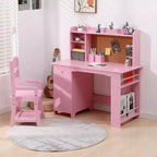 Bureau d'étude pour enfants avec armoire et tiroir - Rose - Idéal pour la chambre et la salle de jeux des enfants