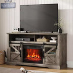 Meuble TV de ferme pour téléviseurs de 65 pouces, meuble de divertissement avec éclairage d'ambiance, meuble de rangement à portes coulissantes avec étagères réglables