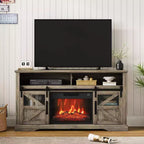 Meuble TV de ferme pour téléviseurs de 65 pouces, meuble de divertissement avec éclairage d'ambiance, meuble de rangement à portes coulissantes avec étagères réglables