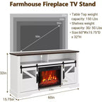 Meuble TV de ferme pour téléviseurs de 65 pouces, meuble de divertissement avec éclairage d'ambiance, meuble de rangement à portes coulissantes avec étagères réglables