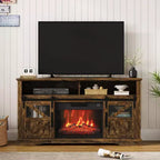 Meuble TV de ferme pour téléviseurs de 65 pouces, meuble de divertissement avec éclairage d'ambiance, meuble de rangement à portes coulissantes avec étagères réglables