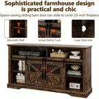 Meuble TV de ferme pour téléviseurs de 65 pouces, meuble de divertissement avec éclairage d'ambiance, meuble de rangement à portes coulissantes avec étagères réglables