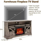Meuble TV de ferme pour téléviseurs de 65 pouces, meuble de divertissement avec éclairage d'ambiance, meuble de rangement à portes coulissantes avec étagères réglables