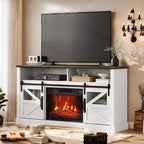 Meuble TV de ferme pour téléviseurs de 65 pouces, meuble de divertissement avec éclairage d'ambiance, meuble de rangement à portes coulissantes avec étagères réglables