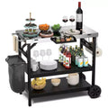 Costway Outdoor Food Prep Cart Table 3-tier Mobile Serving Trolley with Adjustable Shelf Phone Stand Spice Rack Towel Rack Garage Rack