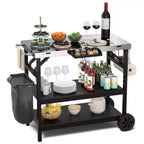 Costway Outdoor Food Prep Cart Table 3-tier Mobile Serving Trolley with Adjustable Shelf Phone Stand Spice Rack Towel Rack Garage Rack