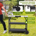 Table de préparation alimentaire d'extérieur Chariot de service mobile à 3 niveaux avec étagère réglable Support de téléphone Porte-épices Porte-serviettes Étagère de garage