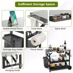 Table de préparation alimentaire d'extérieur Chariot de service mobile à 3 niveaux avec étagère réglable Support de téléphone Porte-épices Porte-serviettes Étagère de garage