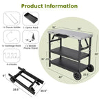 Table de préparation alimentaire d'extérieur Chariot de service mobile à 3 niveaux avec étagère réglable Support de téléphone Porte-épices Porte-serviettes Étagère de garage