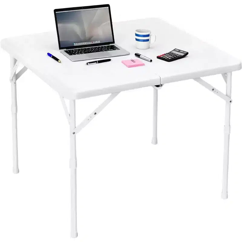 34-inch Folding Table, Portable Square Folding Card Table, Plastic Folding multi-functional Dining Table, Suitable for Camping, Office Parties, White