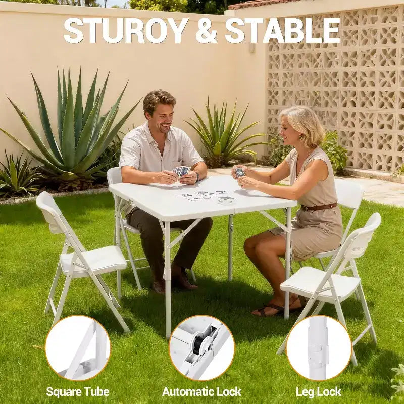 Table pliante de 86,4 cm, table pliante carrée portable, table de salle à manger multifonctionnelle en plastique, convient pour le camping, les fêtes de bureau, blanche