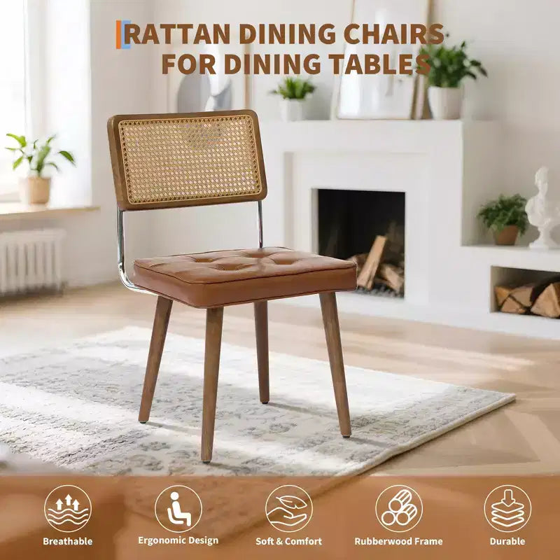 Chaises de salle à manger modernes avec dossier en rotin naturel tressé à la main et assise rembourrée, parfaites pour la cuisine et la salle à manger