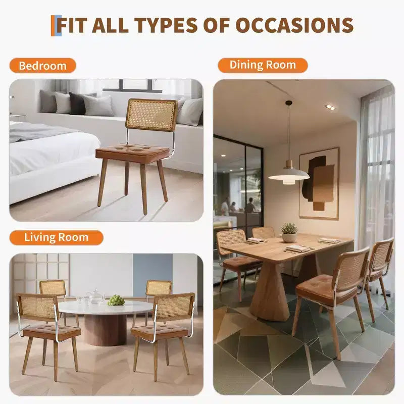 Chaises de salle à manger modernes avec dossier en rotin naturel tressé à la main et assise rembourrée, parfaites pour la cuisine et la salle à manger