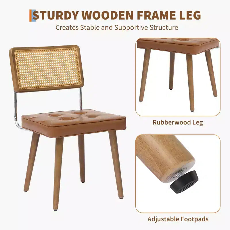 Chaises de salle à manger modernes avec dossier en rotin naturel tressé à la main et assise rembourrée, parfaites pour la cuisine et la salle à manger