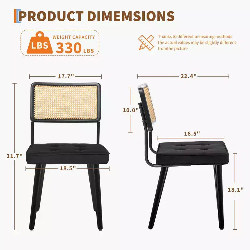 Chaises de salle à manger modernes avec dossier en rotin naturel tressé à la main et assise rembourrée, parfaites pour la cuisine et la salle à manger