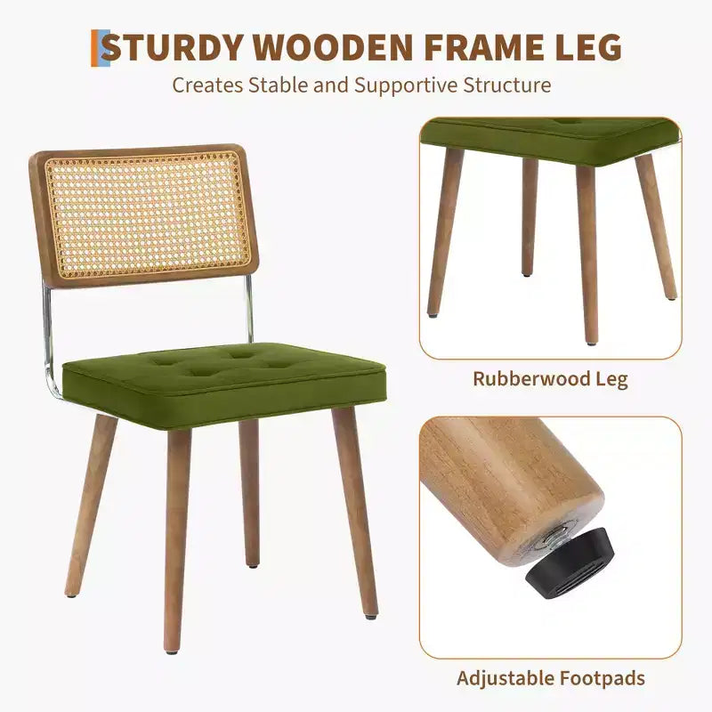 Chaises de salle à manger modernes avec dossier en rotin naturel tressé à la main et assise rembourrée, parfaites pour la cuisine et la salle à manger