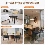 Chaises de salle à manger modernes avec dossier en rotin naturel tressé à la main et assise rembourrée, parfaites pour la cuisine et la salle à manger