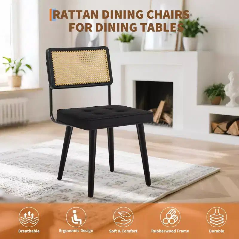 Chaises de salle à manger modernes avec dossier en rotin naturel tressé à la main et assise rembourrée, parfaites pour la cuisine et la salle à manger