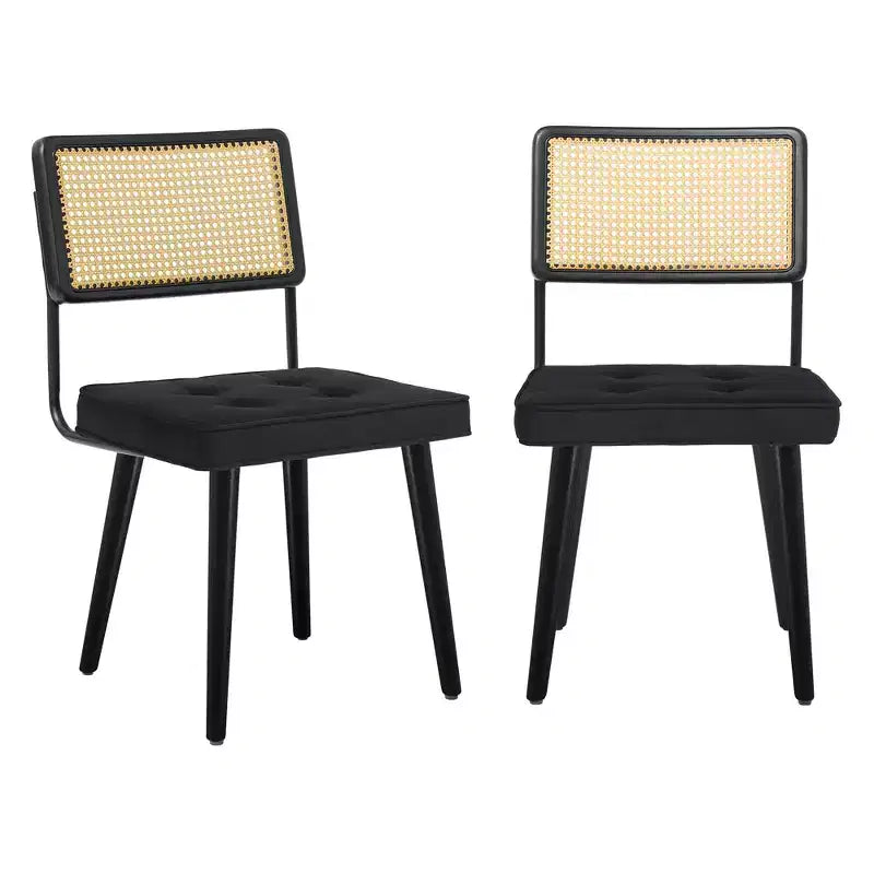 Modern Dining Chairs with Natural Handwoven Rattan Cane Back and Upholstered Seat, Perfect for Kitchen and Dining Room