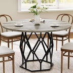 Table à manger ronde pour 4-6 personnes, table de cuisine de ferme de 47 pouces, table à dîner ronde moderne avec base robuste, table en bois industrielle pour la cuisine