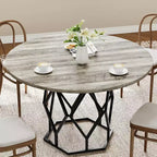 Table à manger ronde pour 4-6 personnes, table de cuisine de ferme de 47 pouces, table à dîner ronde moderne avec base robuste, table en bois industrielle pour la cuisine
