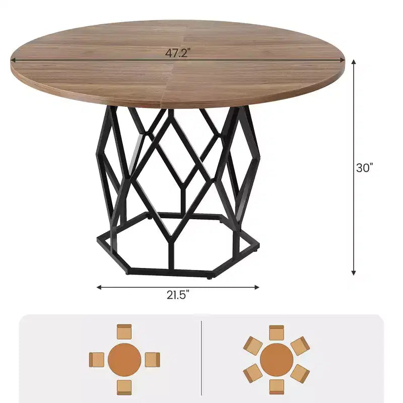 Table à manger ronde pour 4-6 personnes, table de cuisine de ferme de 47 pouces, table à dîner ronde moderne avec base robuste, table en bois industrielle pour la cuisine