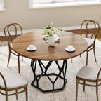 Table à manger ronde pour 4-6 personnes, table de cuisine de ferme de 47 pouces, table à dîner ronde moderne avec base robuste, table en bois industrielle pour la cuisine