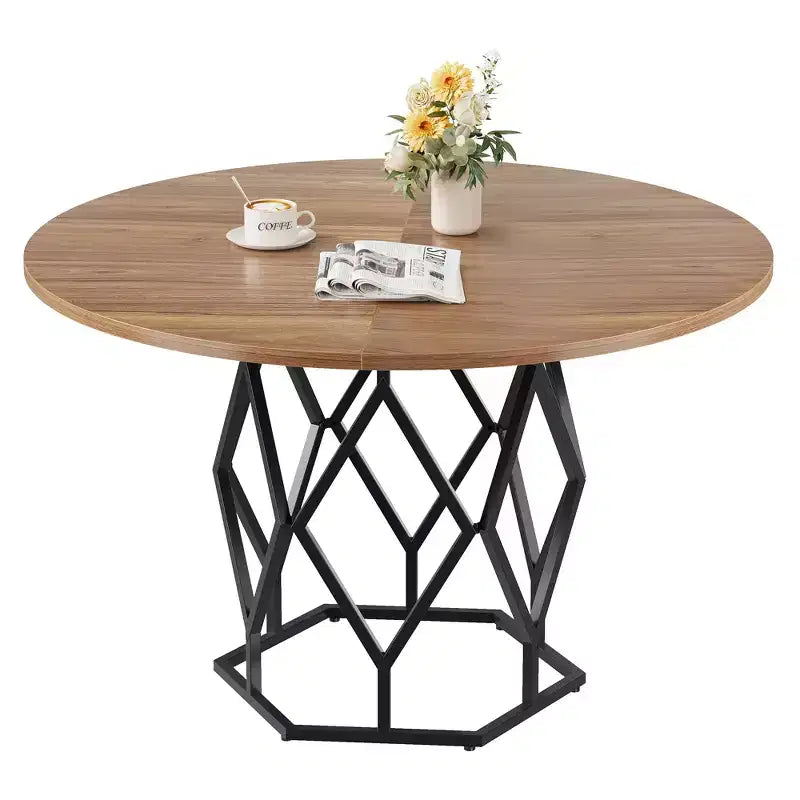 Table à manger ronde pour 4-6 personnes, table de cuisine de ferme de 47 pouces, table à dîner ronde moderne avec base robuste, table en bois industrielle pour la cuisine