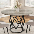 Table à manger ronde pour 4-6 personnes, table de cuisine de ferme de 47 pouces, table à dîner ronde moderne avec base robuste, table en bois industrielle pour la cuisine