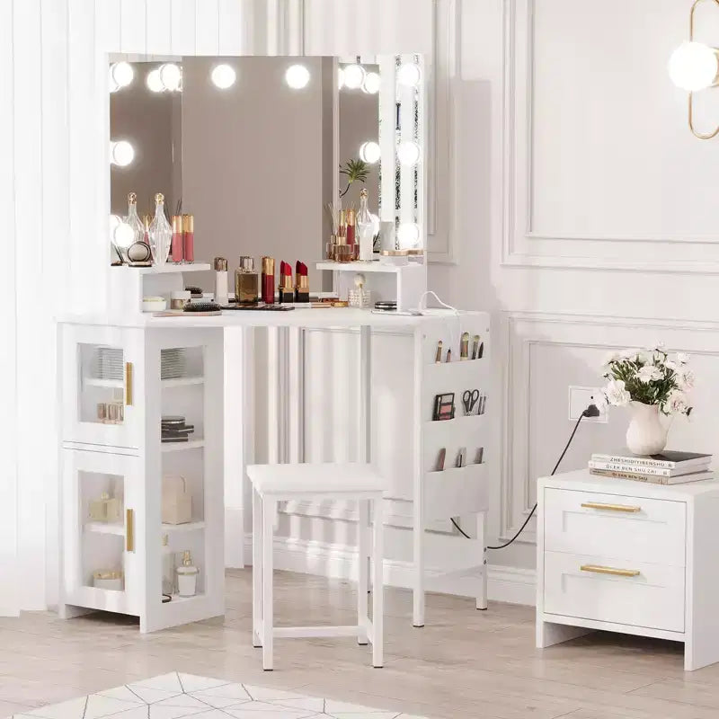Miroir de coiffeuse d'angle, miroir à 3 volets avec 3 modes d'éclairage, miroir de maquillage pour chambre et studio, miroir de courtoisie éclairé à trois volets