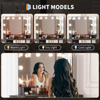 Miroir de coiffeuse d'angle, miroir à 3 volets avec 3 modes d'éclairage, miroir de maquillage pour chambre et studio, miroir de courtoisie éclairé à trois volets