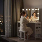 Miroir de coiffeuse d'angle, miroir à 3 volets avec 3 modes d'éclairage, miroir de maquillage pour chambre et studio, miroir de courtoisie éclairé à trois volets