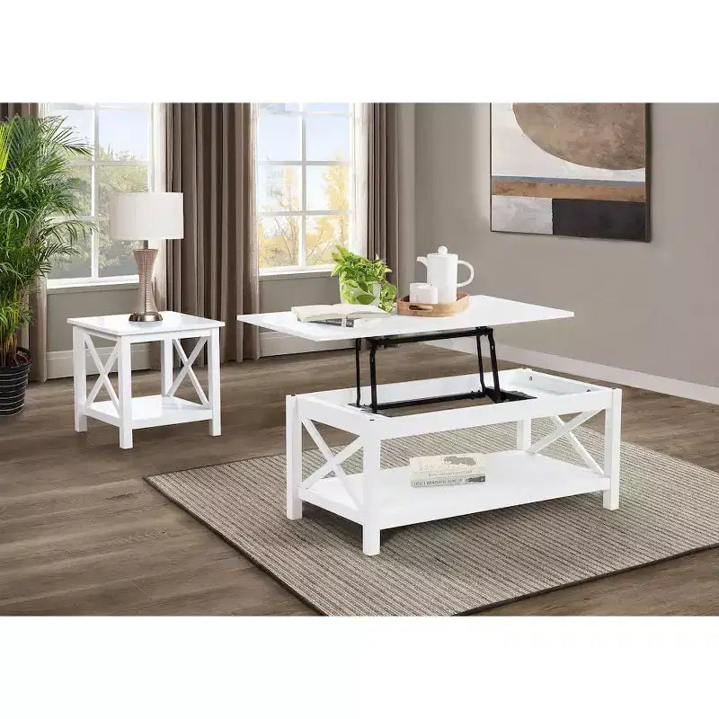Table basse relevable rectangulaire de 112 cm, blanc