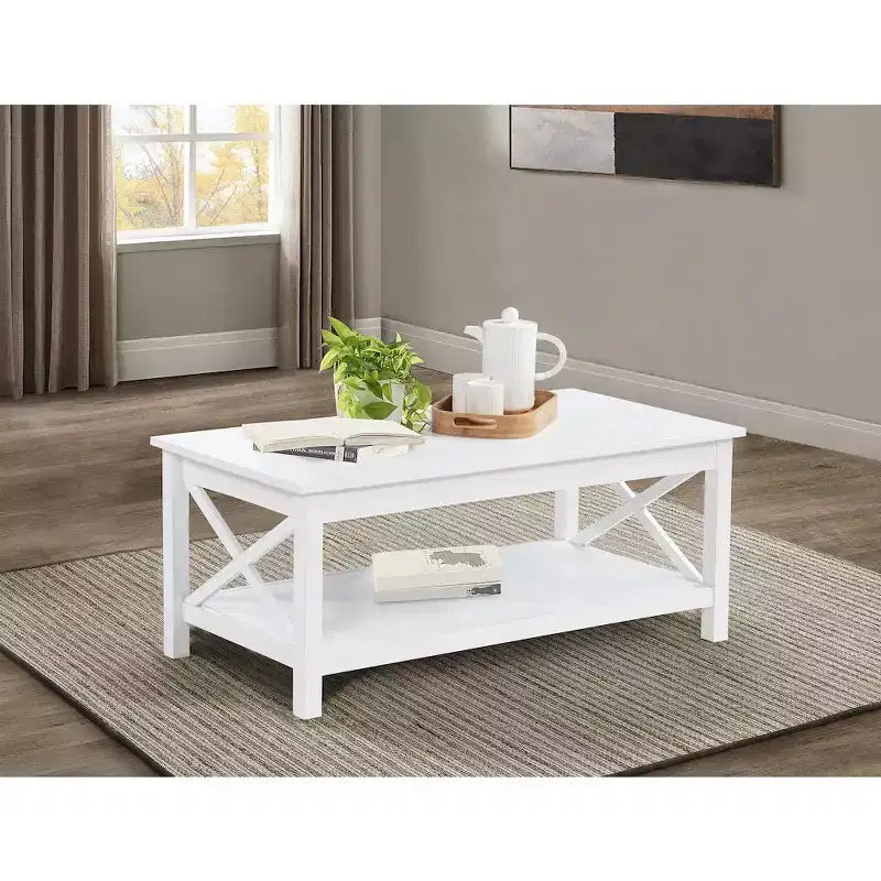 Table basse relevable rectangulaire de 112 cm, blanc