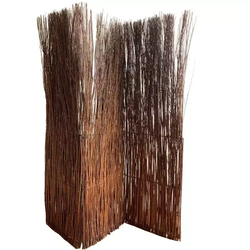 HomeRoots 84 Brown Rattan Folding Three Panel Screen Room Divider