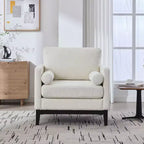 Fauteuil d'appoint, Fauteuil capitonné en Bouclette avec 2 Coussins Traversins, Pieds en Bois Naturel, Assise à Ressorts Ensachés, Fauteuil de Salon pour Bureau, Salon