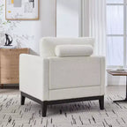 Fauteuil d'appoint, Fauteuil capitonné en Bouclette avec 2 Coussins Traversins, Pieds en Bois Naturel, Assise à Ressorts Ensachés, Fauteuil de Salon pour Bureau, Salon