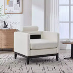 Fauteuil d'appoint, Fauteuil capitonné en Bouclette avec 2 Coussins Traversins, Pieds en Bois Naturel, Assise à Ressorts Ensachés, Fauteuil de Salon pour Bureau, Salon