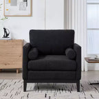 Fauteuil d'appoint, Fauteuil capitonné en Bouclette avec 2 Coussins Traversins, Pieds en Bois Naturel, Assise à Ressorts Ensachés, Fauteuil de Salon pour Bureau, Salon