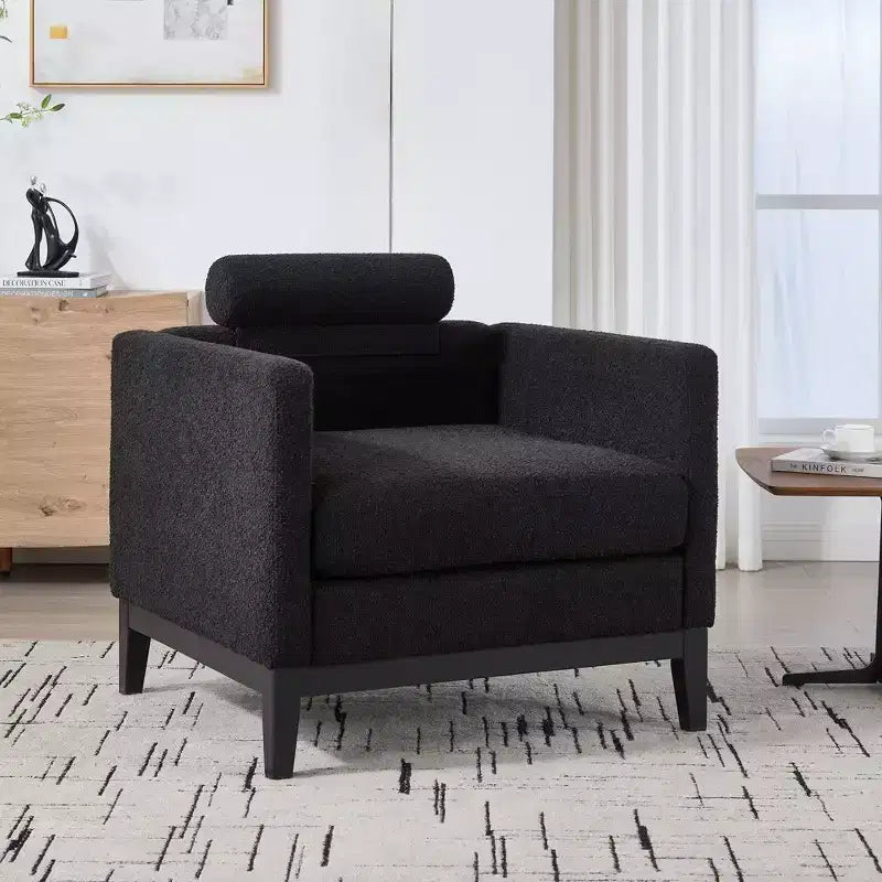 Fauteuil d'appoint, Fauteuil capitonné en Bouclette avec 2 Coussins Traversins, Pieds en Bois Naturel, Assise à Ressorts Ensachés, Fauteuil de Salon pour Bureau, Salon